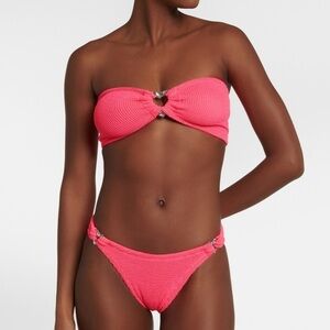 New Hunza G Nicole Pink Fuschia Bikini Set Crinkle Stretchy Hearts Silver Cute